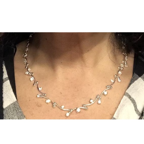 Vintage 1980s MONET Rhinestone Silvertone Necklace - Picture 1 of 5